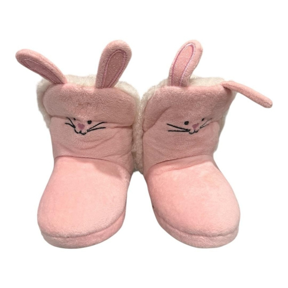 Joe Fresh Slippers Kids Size 9 Pink Bunny Bootie Faux Fur Lined House Shoes Cozy
